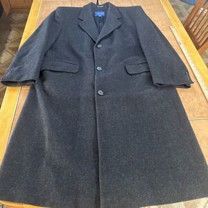 Vintage Towncraft 100% Wool Overcoat Topcoat Sz 42S Dark Gray Flannel Trench